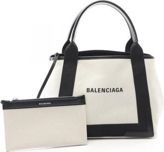 Balenciaga Black White Canvas Leather Pouch Tote Bag (Pre-Owned)