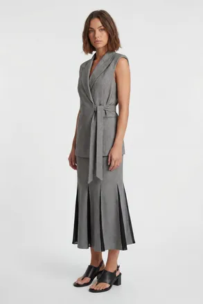 Karen Millen Womens Soft Tailored Check Wrap Detail Sleeveless Blazer - Grey - Size 12 UK
