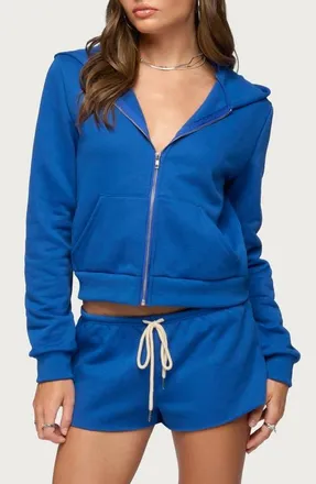 Edikted Lynette Zip-Up Hoodie in Blue at Nordstrom, Size X-Small