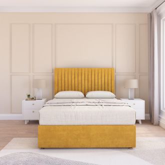 Sloomy Manhattan Plush Velvet Memory Foam Bed Set With No Drawers, Mattress & Headboard in Gold | Size: King