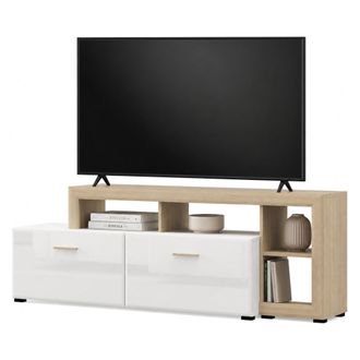 Dmora Mueble Porta Tv Casola, 5 Estantes, 2 Puertas, Con Patas, 189x42x61h Cm Blanco Mate