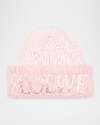 Loewe Logo-Embroidered Rib-Knit Beanie
