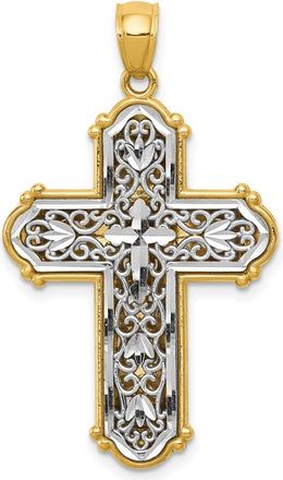 Diamond2Deal 14k Yellow Gold and White Rhodium Reversible Diamond-cut Filigree Cross Pendant