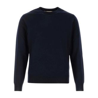 Valentino Garavani Round-neck Knitwear, male, Blue, Size: XL Wool Jumper with VLogo Embroidery