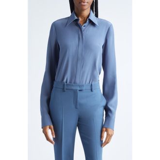 Michael Kors Hansen Silk Cr&ecirc;pe de Chine Shirt in Steel at Nordstrom, Size 14