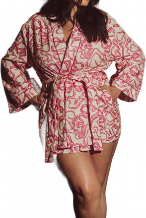 Kilo Brava Flannel Collection Short Robe In Dancing Bows