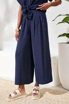 Tribal Airflow Pleated Pants With Elastic Waistband In Navy