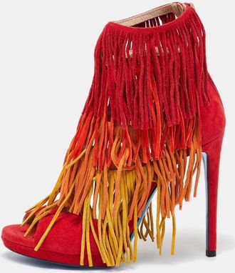 Loriblu Tri Color Suede Fringe Detailed Ankle Strap Sandals