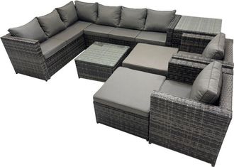 Fimous Fimous Rattan Garden Furniture Patio Furniture Sets with Corner Sofa Square Coffee Table 2 Big Stool Dark Grey Mixed
