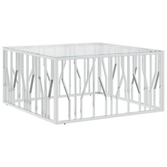 Berkfield Home Coffee Table 100x100x50 cm Stainless Steel & Glass in Silver | Size: 100 x 100 x 50 cm