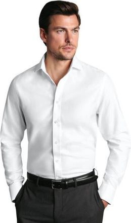 CHARLES TYRWHITT Non-iron Classic Collar Slim Fit Herringbone Shirt in White at Nordstrom, Size 15.5 - 33