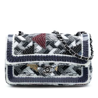 Chanel Tweedehands Medium Classic Tweed en Siliconen Dubbele Klep