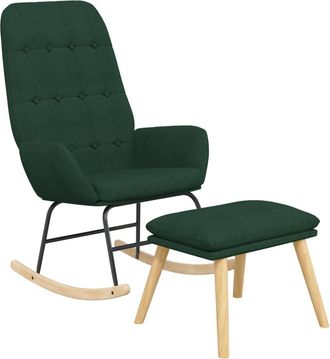 vidaXL Sill&oacute;n Mecedora Con Taburete Tela Verde Oscuro Vidaxl