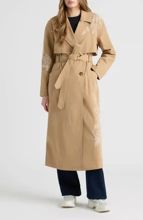 NVLT Embroidered Belted Trench Coat in British Tan at Nordstrom, Size X-Small