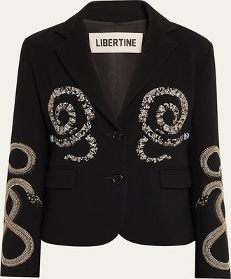 Libertine - Libertine Reptilian Single-Breasted Short Blazer
