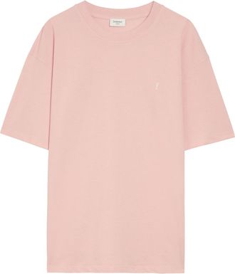 Saint Laurent Logo-embroidered Piqu&eacute; Cotton-blend T-shirt - Pink - XL