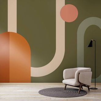 Superfresco Easy Oval Geo Pop Khaki Print To Order 3m x 2.8m Mural in Brown