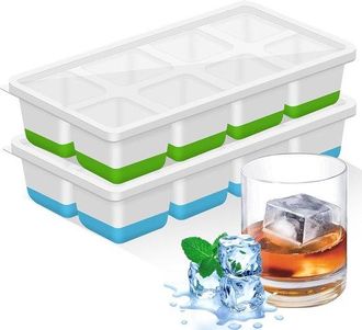 OEM Bandeja Grande Para Cubitos De Hielo, Bandeja De Dos Piezas, Libre De Bpa, Apilable Y Reutilizable (verde + Azul)