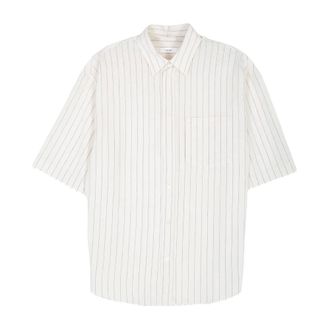 Mauro Grifoni Short Sleeve Shirts, male, Yellow, Size: M Camicia mezza manica boxy a righe con taschino sul davanti