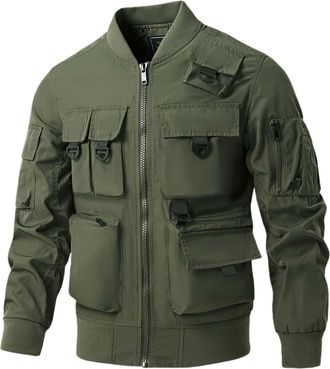 Generic Mens Military Tactical Jacket,Multi Pockets Bomber Jacket,Lightweight Casual Spring Fall Windbreaker (Army Green,XL)