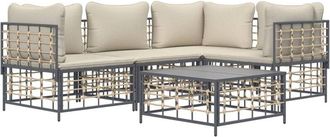 vidaXL Vidaxl - Juego De Muebles De Jard&iacute;n 5 Pzas Cojines Antracita Rat&aacute;n Pe