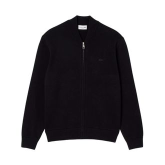 Lacoste Gebreid bomberjack van katoen en wol - Heren - Vesten met rits - Zwart - XS - Katoen - Hoodies & sweatvesten