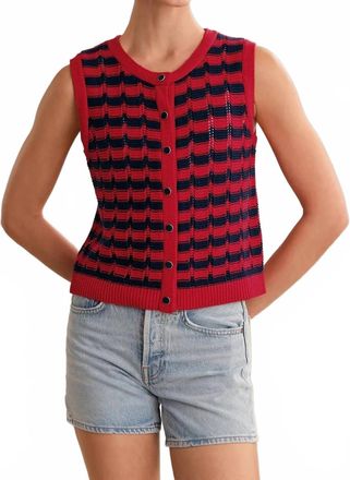 525 america Isla Striped Button Front Vest In Racing Red