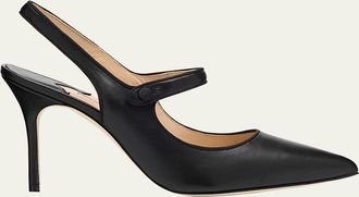 Manolo Blahnik Camparisli Leather Mary Jane Slingback Pumps