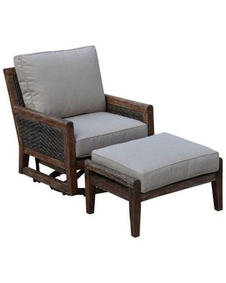 Courtyard Casual Bermuda Teak 2Pc Swivel Glider And Ottoman Set