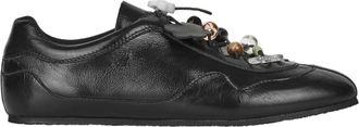 Cecilie Bahnsen Slim-Fit Leather Sneakers With Lace Locks And Decorative Beads