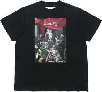 Off-white Caravaggio Painting Pattern Solid Color Short Sleeve Loose Fit Black OMAA038E20JER0051010