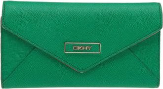 DKNY Dkny Green/pink Leather Long Trifold Wallet