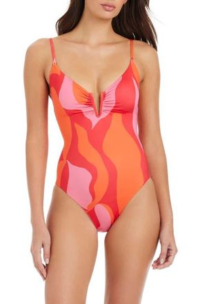 Sanctuary Mio Abstract Print One-Piece Swimsuit in Red Energy at Nordstrom, Size X-Small