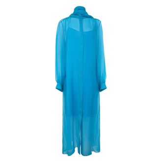 Alberta Ferretti Long Transparent Dress with Buttons - female - Alberta Ferretti - Gowns - Blue - XL - Dresses