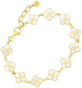Jan Leslie Sterling With 18K Gold Overlay And Gemstones All Over Petal Bracelet in White at Nordstrom