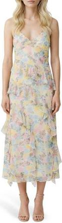 Vero Moda Smilla Ruffle Midi Dress in Snow White Aopkamille at Nordstrom Rack, Size X-Small