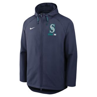 Nike Seattle Mariners Authentic Collection Nike Mens Therma-FIT MLB Full-Zip Hooded Jacket in Blue | 04HC015NMVR-FHP