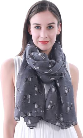 Lina & Lily Boxer Dog Print Womens Large Scarf Shawl (Dark Grey)(Size: 180cm x 90cm)