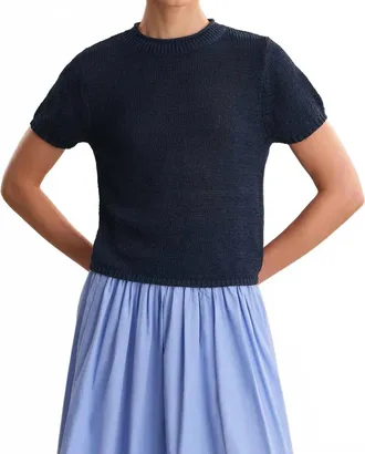 525 america Roll Edge Short Sleeve Sweater In Blue