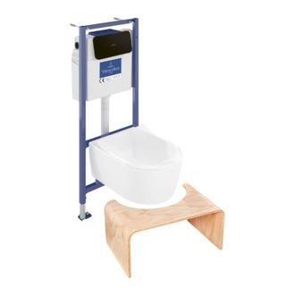 Villeroy & Boch Pack Inodoro Suspendido Sin Reborde Villeroy Et Boch Avento + Estructura De Soporte Viconnect Pro + Asiento Con Cierre Suave + Placa Negra Mate + Tabu