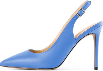 EDEFS Womens Blue Matte Slingback Heels with 4 Inch Heel, Elegant Pointed Toe Stiletto Court Shoes for Work and Formal OccasionsUK3