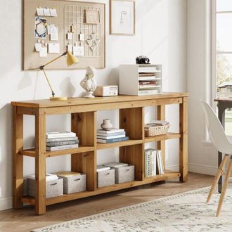 Tribesigns Tribesigns Solid Wood Horizontal Bookcase with Adjustable Shelves, 6 Cubes Storage Organizer Long Bookshelf, Farmhouse Low Cubby Bookcase for Living