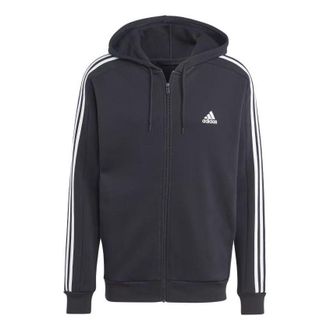 adidas Fleece 3-Stripes Full-Zip Hoodie Jackets Black IB4029