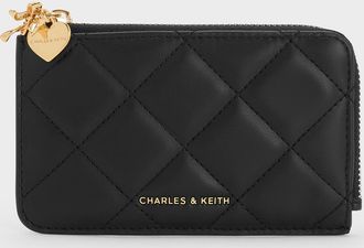 Charles & Keith Arrietty Quilted Bow-Heart Charm Zip-Around Wallet