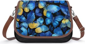 Generic Watercolor Blue Butterfly Small Womens Crossbody Bags Shoulder Handbag with Adjustable Strap for Travel