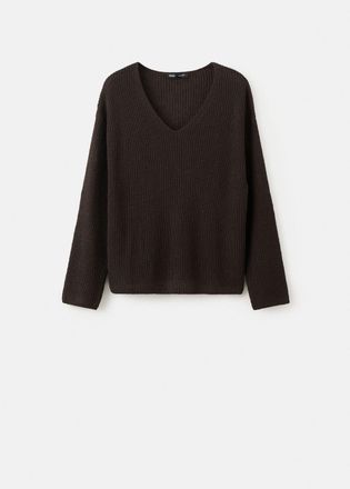 Mango Pullover maglia traforata collo a V cioccolato - Donna - XXS - MANGO