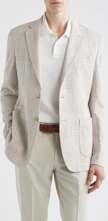 Emanuel Berg Prince of Wales Check Knit Cotton & Linen Sport Coat in Light Beige at Nordstrom, Size 48