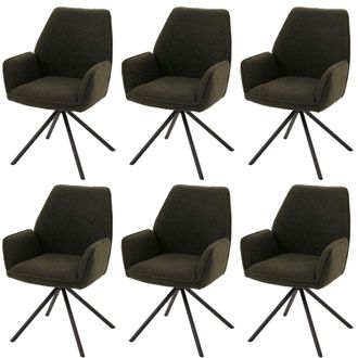 Hhg [nunca Usado] Juego De 6 Sillas De Comedor Hhg-490, Silla De Cocina Apoyabrazos, Giratoria Posici&oacute;n Autom&aacute;tica, Tejido Boucl&eacute; Oeko-tex Mvg, Verde Oliv