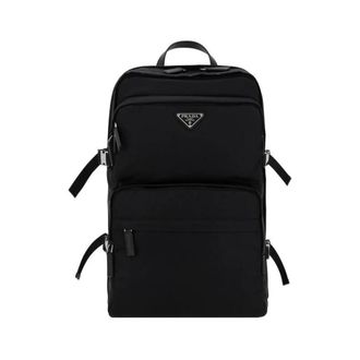 Prada Re-Nylon en Saffiano Leren Rugzak - Heren - Tassen - Zwart - Maat: ONE Size Nylon