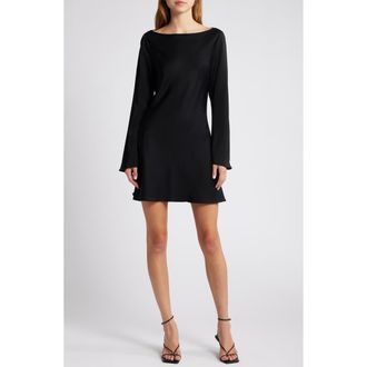 French Connection Ennis Long Sleeve Satin Minidress in Black at Nordstrom Rack, Size 4